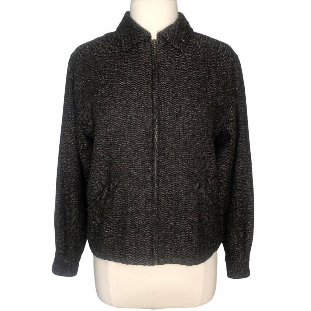 Christopher & Banks Tweed Jacket Blazer Womens Medium Brown Front Zipper